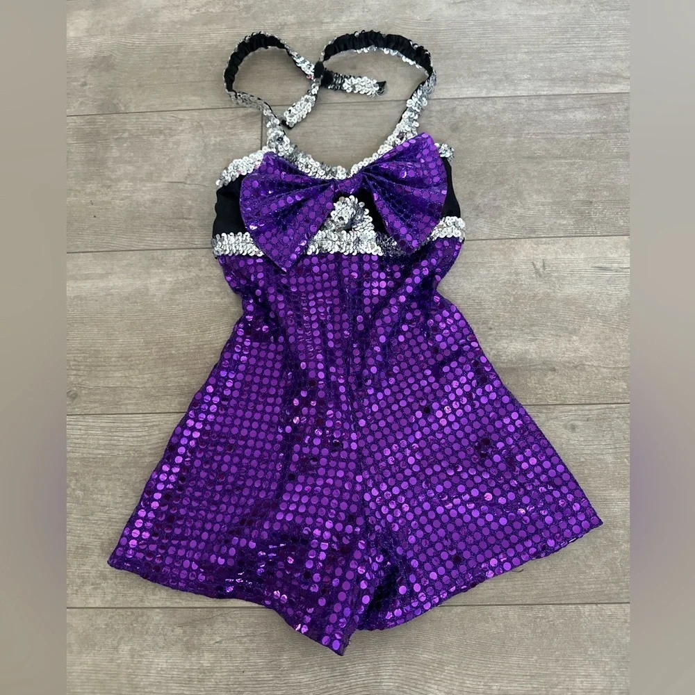 Custom Made Purple Silver Sequin Dance Costume/Halloween Ravens Cheerleader XS/S